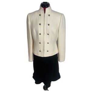 Tahari ASL Skirt Suit Woman's Size 6P Cream & Black 2-Piece Set Blazer & Skirt